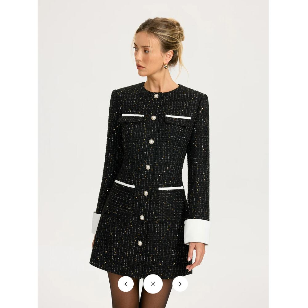 Commense Contrast Cuff Tweed Mini Dress SZ XL